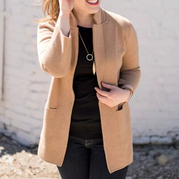 J.Crew Sophie Open Front Sweater Blazer Tan Camel Merino Wool Academia Womens XS - Picture 3 of 11